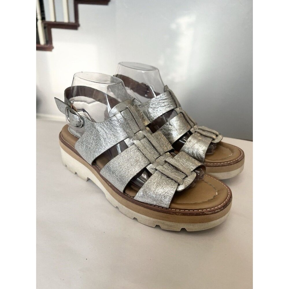 SOFFT PATRINA Metallic Backstrap Wedge Chunky Sandals Size 8.5 39 SILVER
